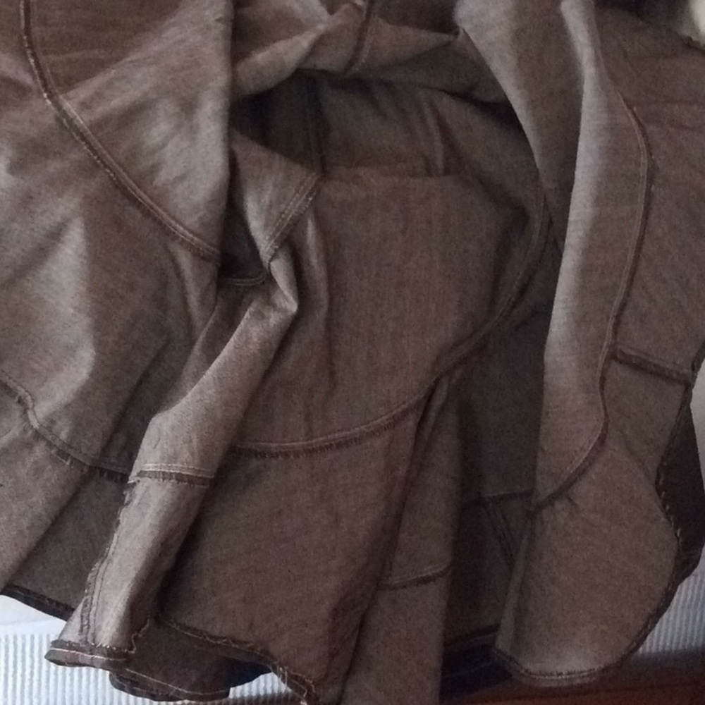 DENIM FITTED/ FLARED AT BOTTOM  BROWN SKIRT MIDI - Picture 7 of 7